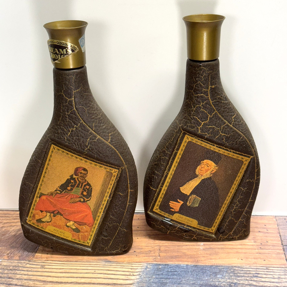 2 Jim Beam Glass Decanters‎ Modern Masters Beams Choice Van Gogh & Manet 1970s